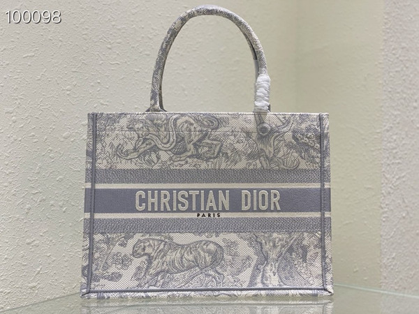 Christian Dior Dior Book Tote Bag 36cm Toile de Jouy Embroidery, Grey
