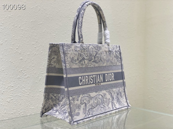 Christian Dior Dior Book Tote Bag 36cm Toile de Jouy Embroidery, Grey