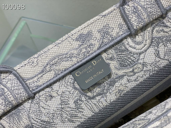 Christian Dior Dior Book Tote Bag 36cm Toile de Jouy Embroidery, Grey