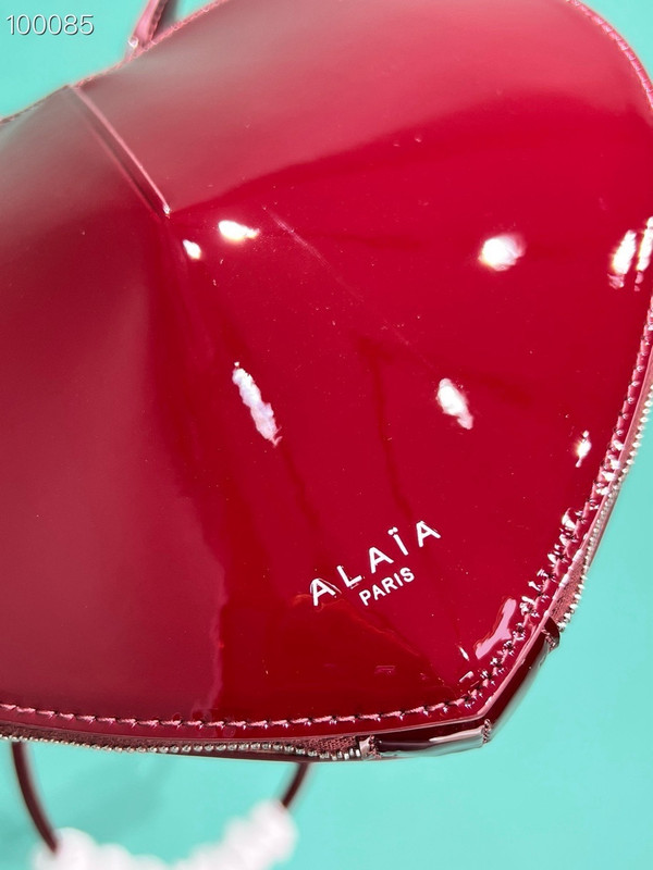 Alaia Coeur Bag 21cm Patent Calfskin Leather, Burgundy