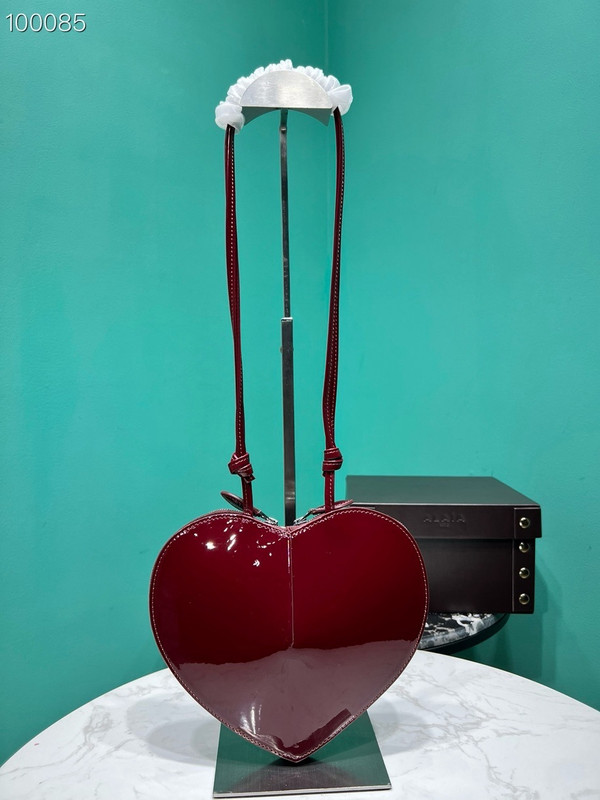 Alaia Coeur Bag 21cm Patent Calfskin Leather, Burgundy