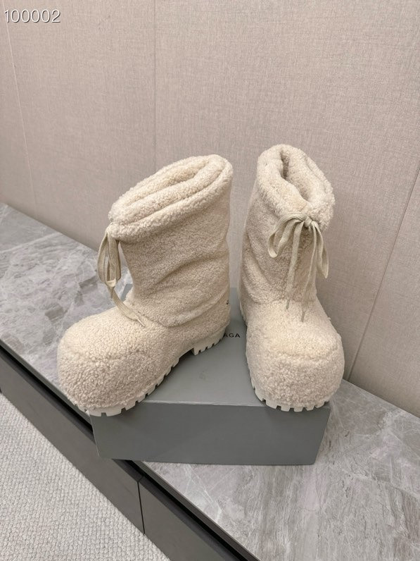 Balenciaga Alaska Shearling Faux-Fur High Boots, White
