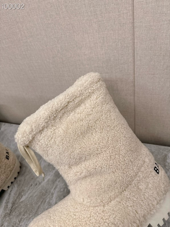 Balenciaga Alaska Shearling Faux-Fur High Boots, White