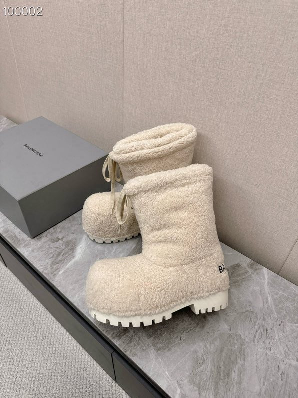 Balenciaga Alaska Shearling Faux-Fur High Boots, White
