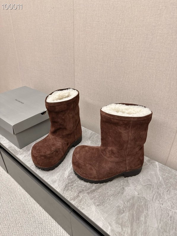Balenciaga Alaska Split Calfskin Faux-Fur High Boots, Dark Brown