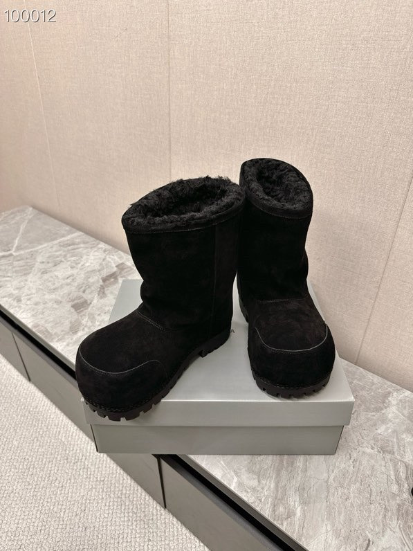 Balenciaga Alaska Split Calfskin Faux-Fur High Boots, Black