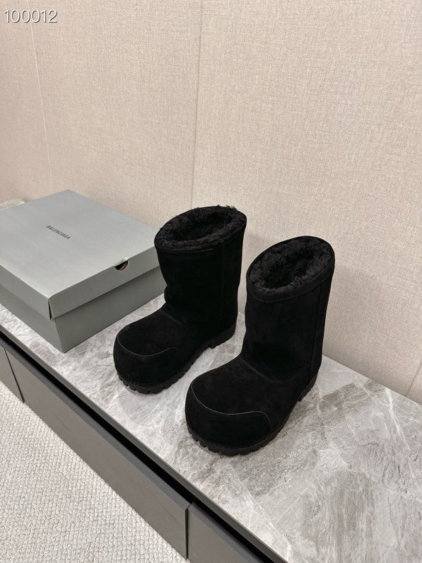 Balenciaga Alaska Split Calfskin Faux-Fur High Boots, Black