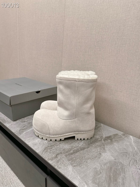 Balenciaga Alaska Split Calfskin Faux-Fur High Boots, White