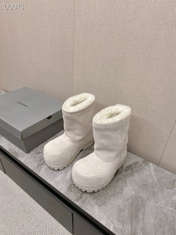 Balenciaga Alaska Split Calfskin Faux-Fur High Boots, White