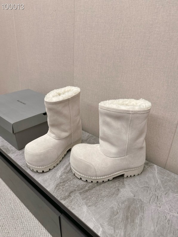 Balenciaga Alaska Split Calfskin Faux-Fur High Boots, White