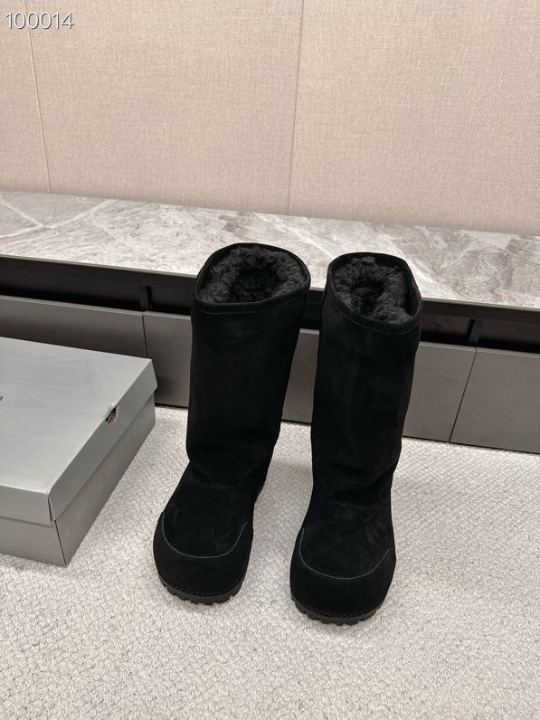 Balenciaga Alaska Split Calfskin Faux-Fur Knee High Boots, Black