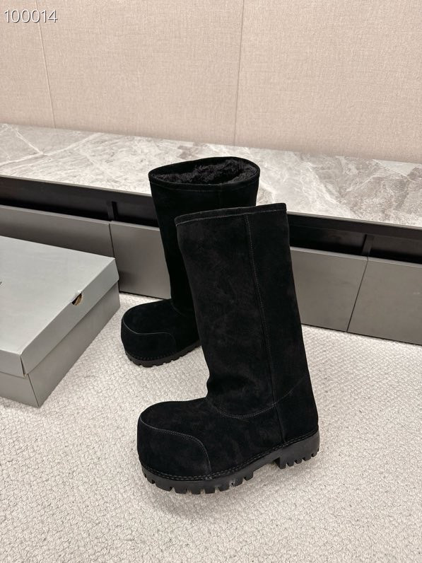 Balenciaga Alaska Split Calfskin Faux-Fur Knee High Boots, Black