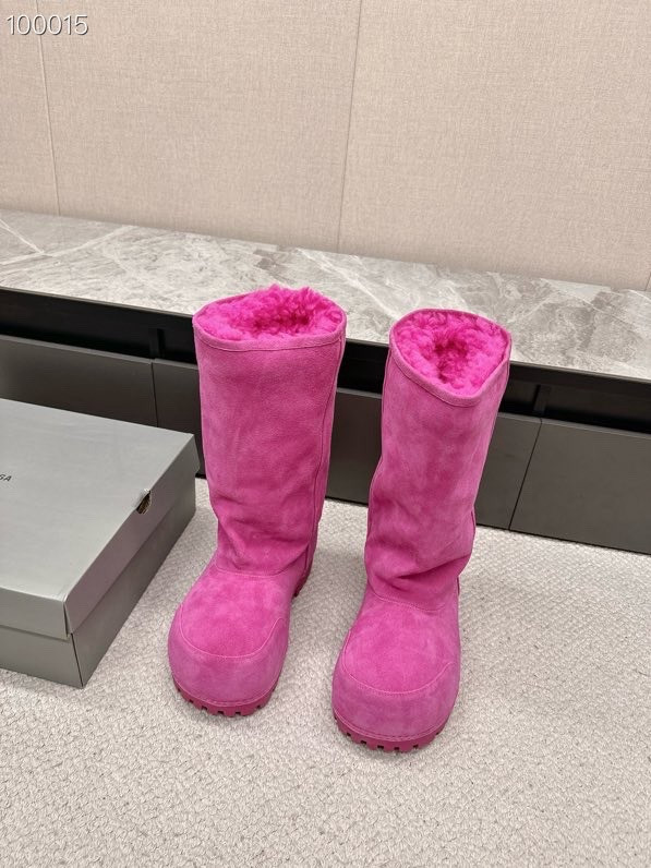 Balenciaga Alaska Split Calfskin Faux-Fur Knee High Boots, Pink