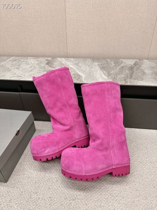 Balenciaga Alaska Split Calfskin Faux-Fur Knee High Boots, Pink
