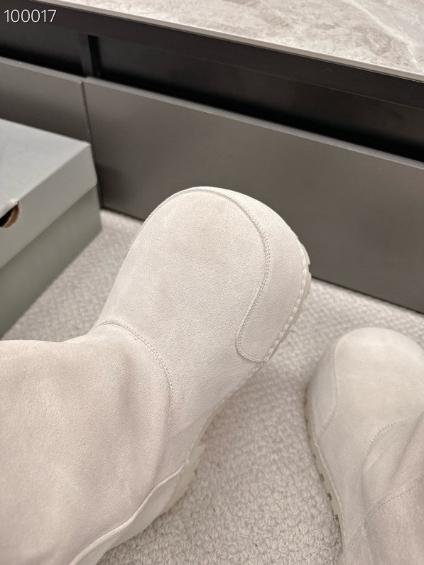 Balenciaga Alaska Split Calfskin Faux-Fur Knee High Boots, White