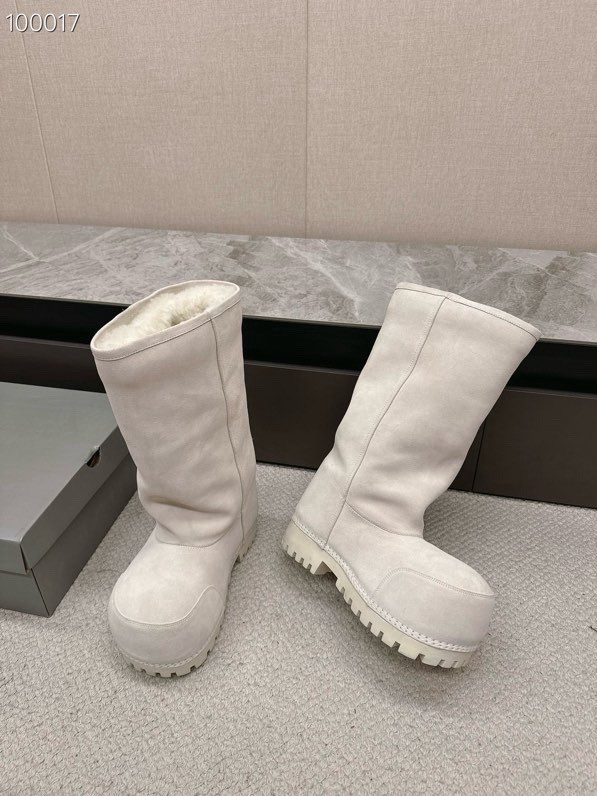 Balenciaga Alaska Split Calfskin Faux-Fur Knee High Boots, White