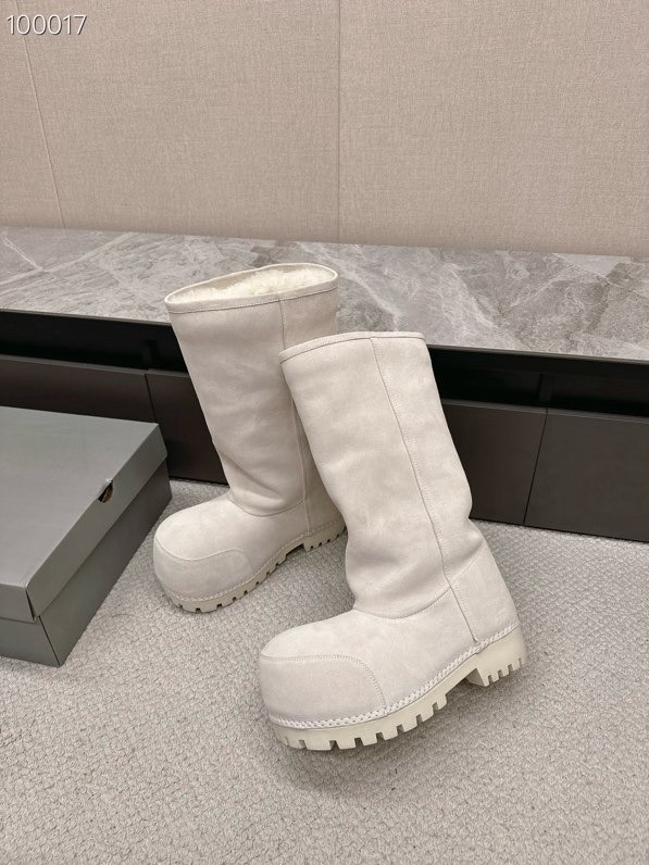 Balenciaga Alaska Split Calfskin Faux-Fur Knee High Boots, White
