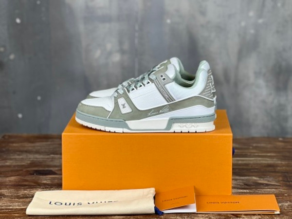 Louis Vuitton Trainer Sneakers Calfskin Leather, White/Grey