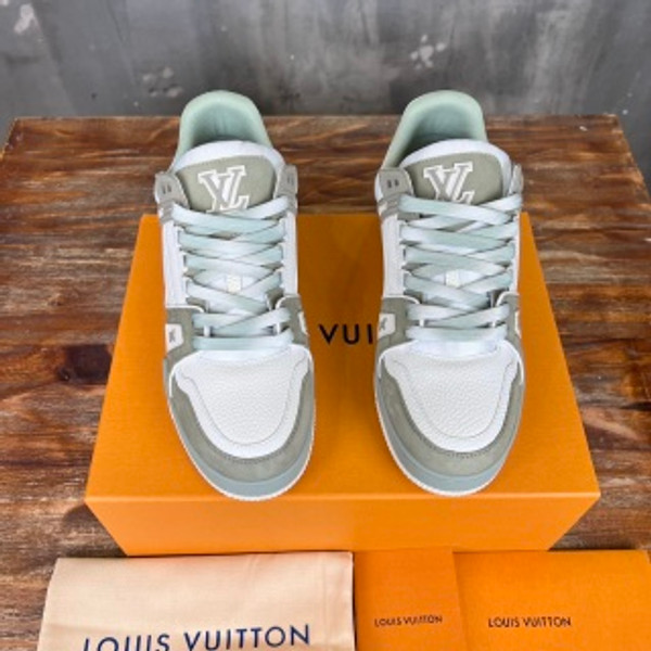 Louis Vuitton Trainer Sneakers Calfskin Leather, White/Grey