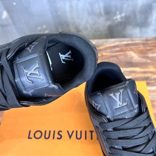 Louis Vuitton Trainer Sneakers Monogram Graphite Calfskin Leather, Black
