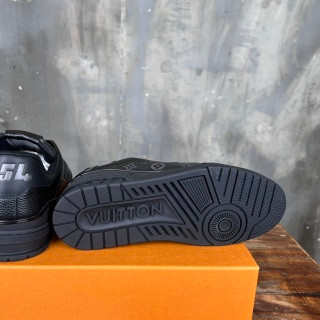 Louis Vuitton Trainer Sneakers Monogram Graphite Calfskin Leather, Black