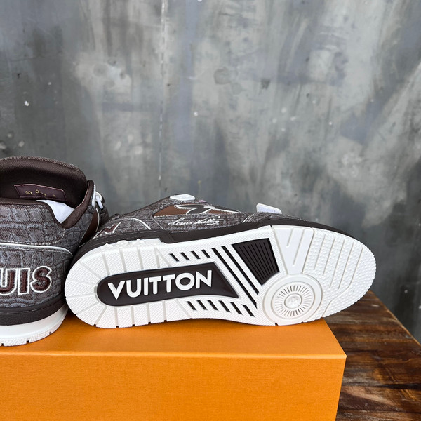 Louis Vuitton Trainer Sneakers Crocodile Calfskin Leather, Brown