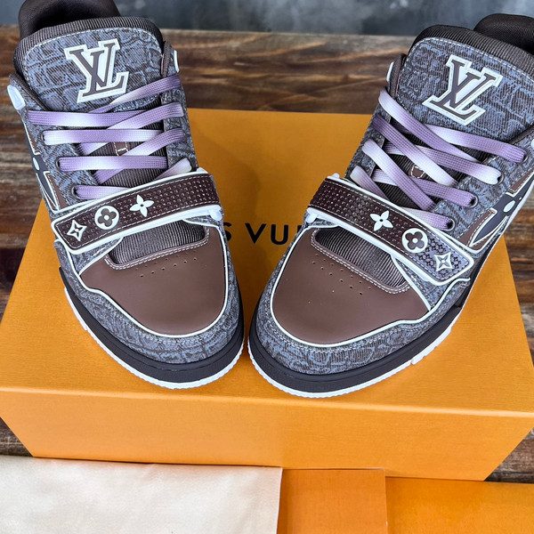 Louis Vuitton Trainer Sneakers Crocodile Calfskin Leather, Brown