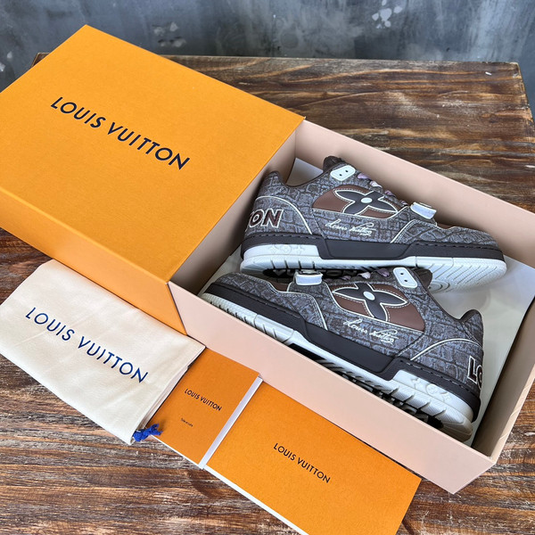 Louis Vuitton Trainer Sneakers Crocodile Calfskin Leather, Brown