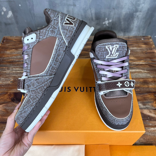 Louis Vuitton Trainer Sneakers Crocodile Calfskin Leather, Brown