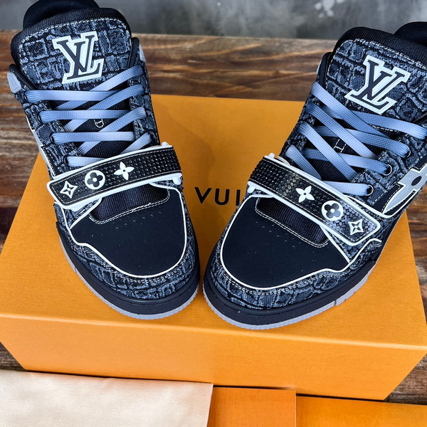 Louis Vuitton Trainer Sneakers Crocodile Calfskin Leather, Black