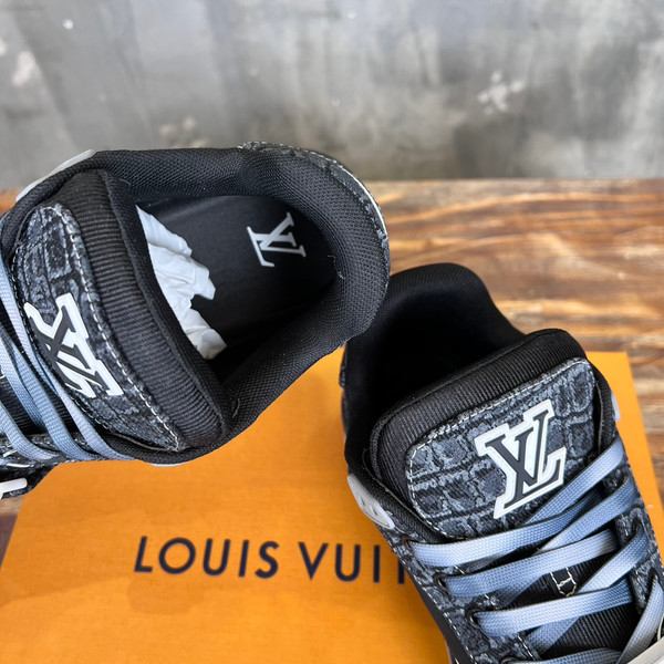 Louis Vuitton Trainer Sneakers Crocodile Calfskin Leather, Black