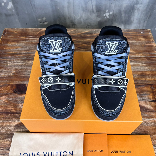 Louis Vuitton Trainer Sneakers Crocodile Calfskin Leather, Black