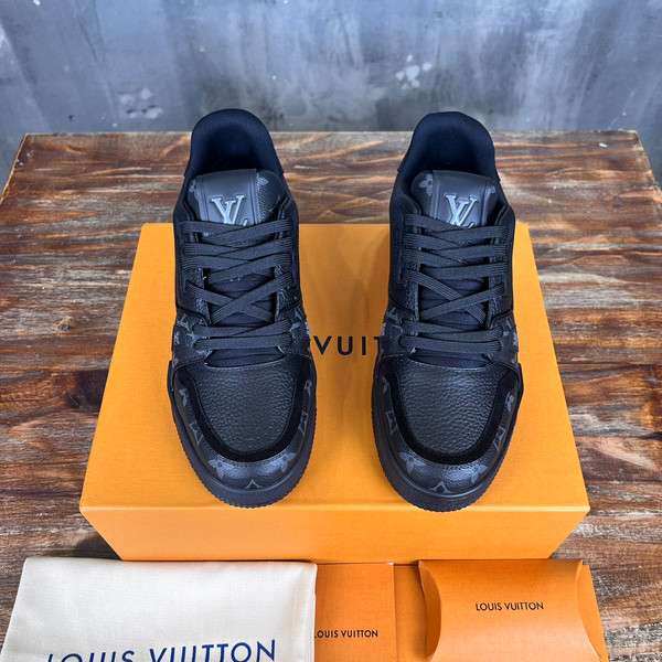Louis Vuitton Trainer Sneakers Monogram Graphite Grained Calfskin Leather, Black