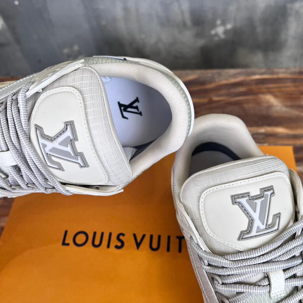 Louis Vuitton Trainer Sneakers Technical Calfskin Leather, White