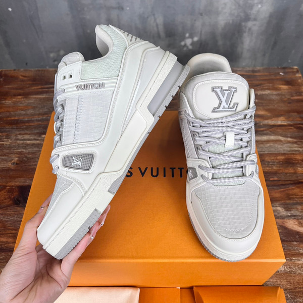 Louis Vuitton Trainer Sneakers Technical Calfskin Leather, White