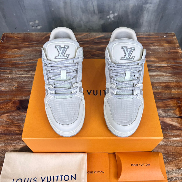 Louis Vuitton Trainer Sneakers Technical Calfskin Leather, White