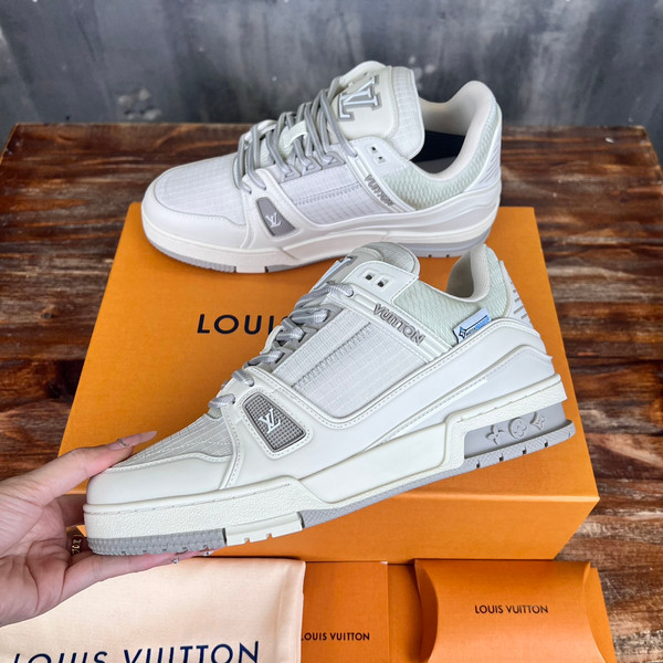 Louis Vuitton Trainer Sneakers Technical Calfskin Leather, White