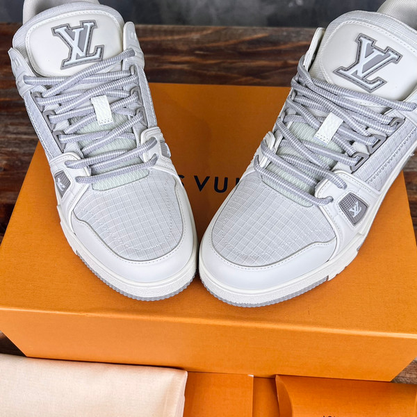 Louis Vuitton Trainer Sneakers Technical Calfskin Leather, White