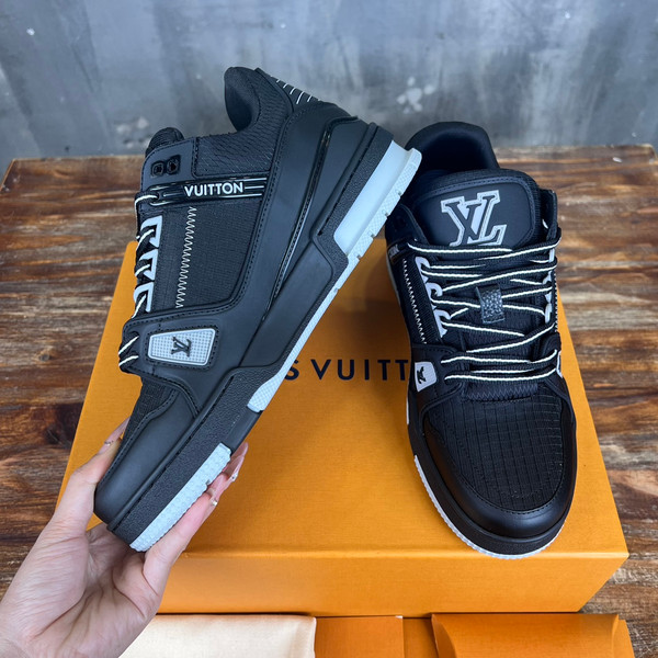 Louis Vuitton Trainer Sneakers Technical Calfskin Leather, Black