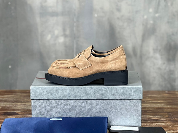 Prada Suede Loafers Calfskin Leather, Cognac