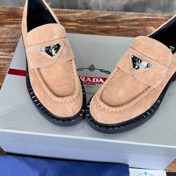 Prada Suede Loafers Calfskin Leather, Cognac