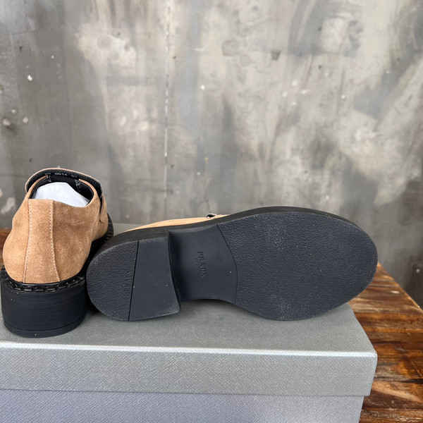 Prada Suede Loafers Calfskin Leather, Cognac
