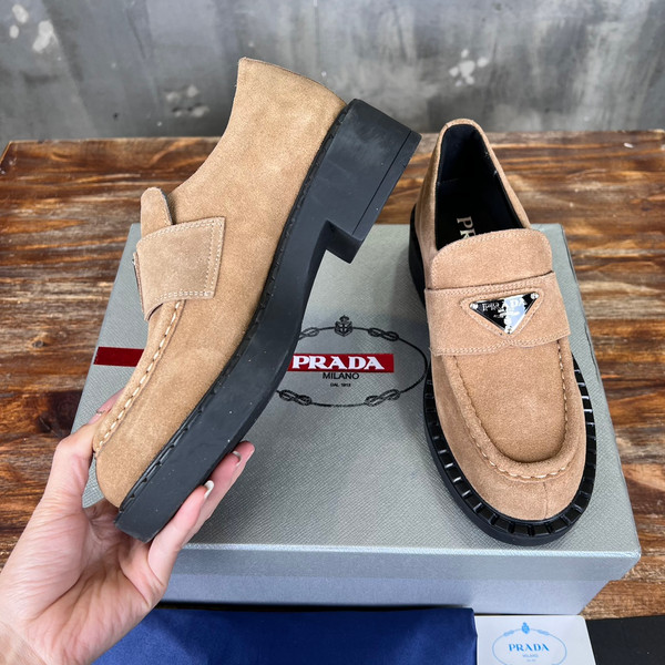 Prada Suede Loafers Calfskin Leather, Cognac