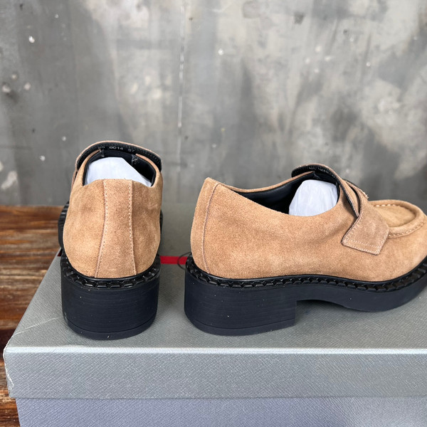 Prada Suede Loafers Calfskin Leather, Cognac