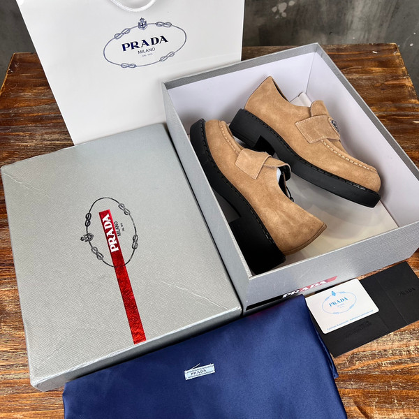 Prada Suede Loafers Calfskin Leather, Cognac