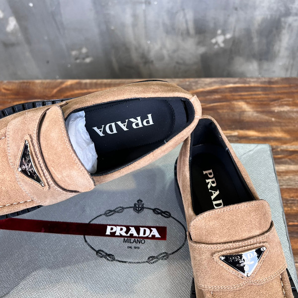 Prada Suede Loafers Calfskin Leather, Cognac