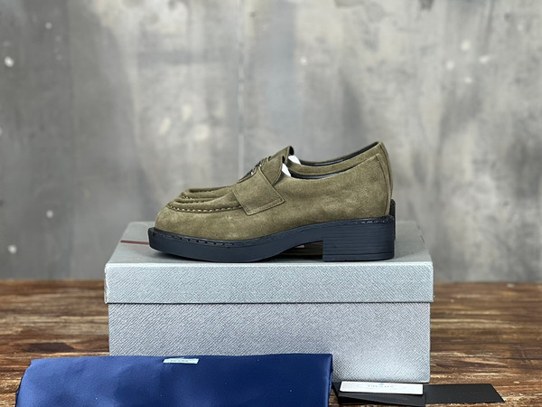 Prada Suede Loafers Calfskin Leather, Olive Green