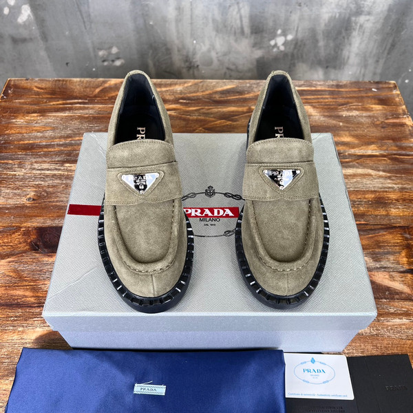 Prada Suede Loafers Calfskin Leather, Olive Green