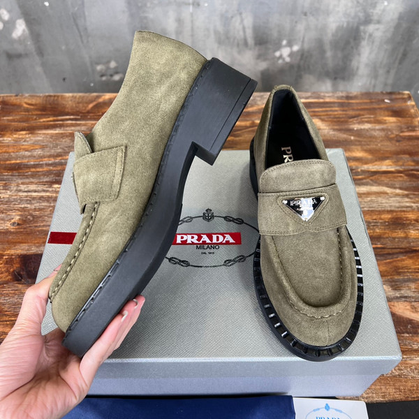 Prada Suede Loafers Calfskin Leather, Olive Green