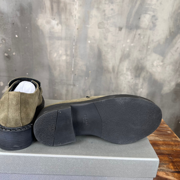 Prada Suede Loafers Calfskin Leather, Olive Green